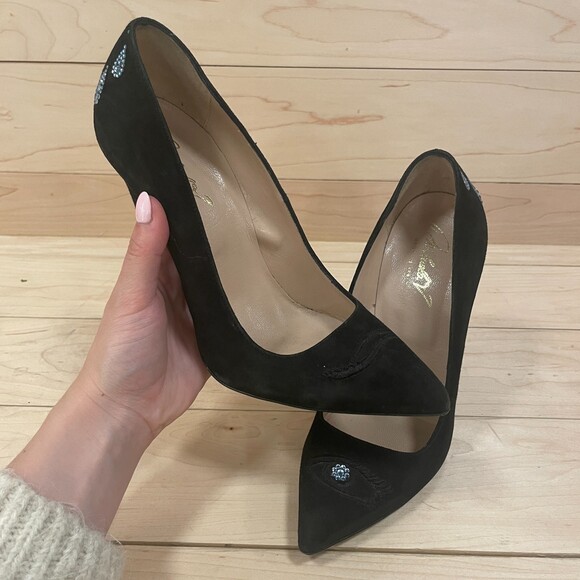 Michaela V Pointed Toe Suede Winking Pumps Black 37 EU - Picture 3 of 10